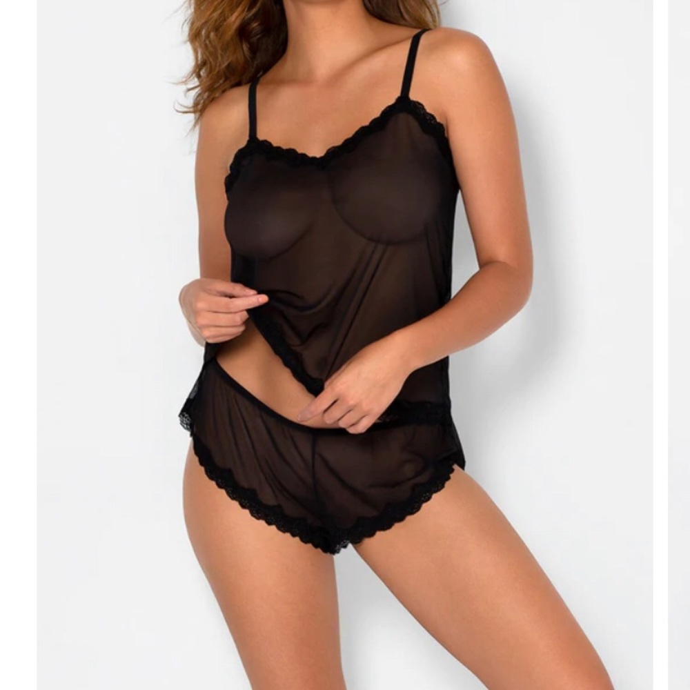 NWT Black Mesh Cami and Short Set, size M